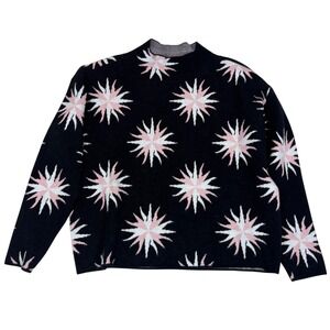 Maeve by Anthropologie Black Pink Starburst Mock Neck Celestial Sweater Small